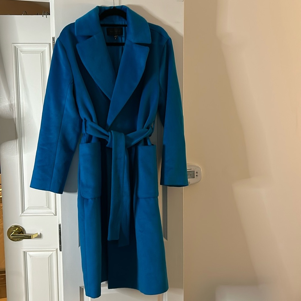 ANN TAYLOR Wool Blend Belted Blanket Coat NWOT (Turquoise)